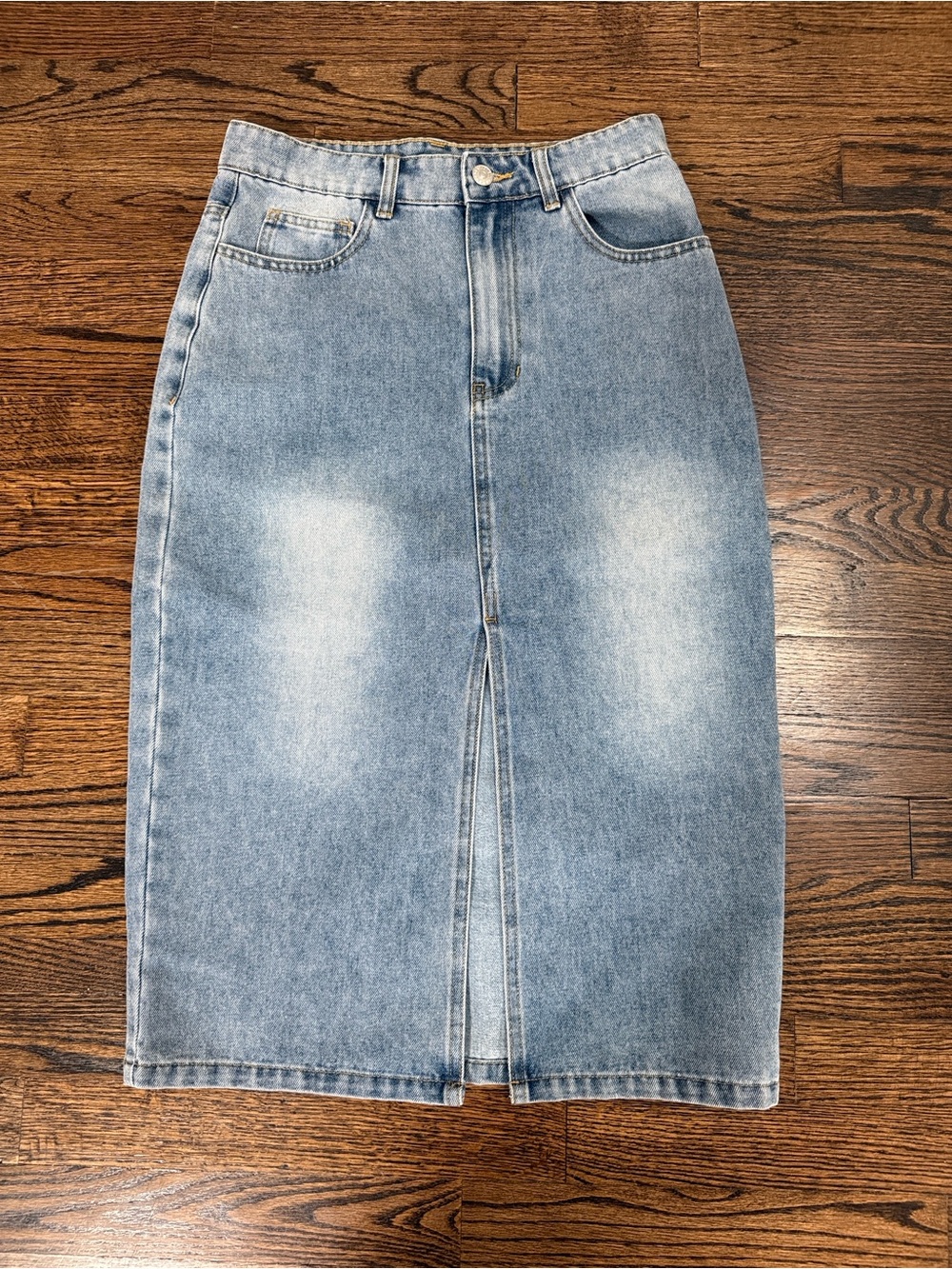 Crescent Agnes Light Blue Denim Skirt with Contrast Stitching